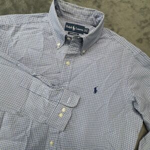 Ralph Lauren Classic Fit Button Down Gingham Dress Shirt Blue White 15 1/2